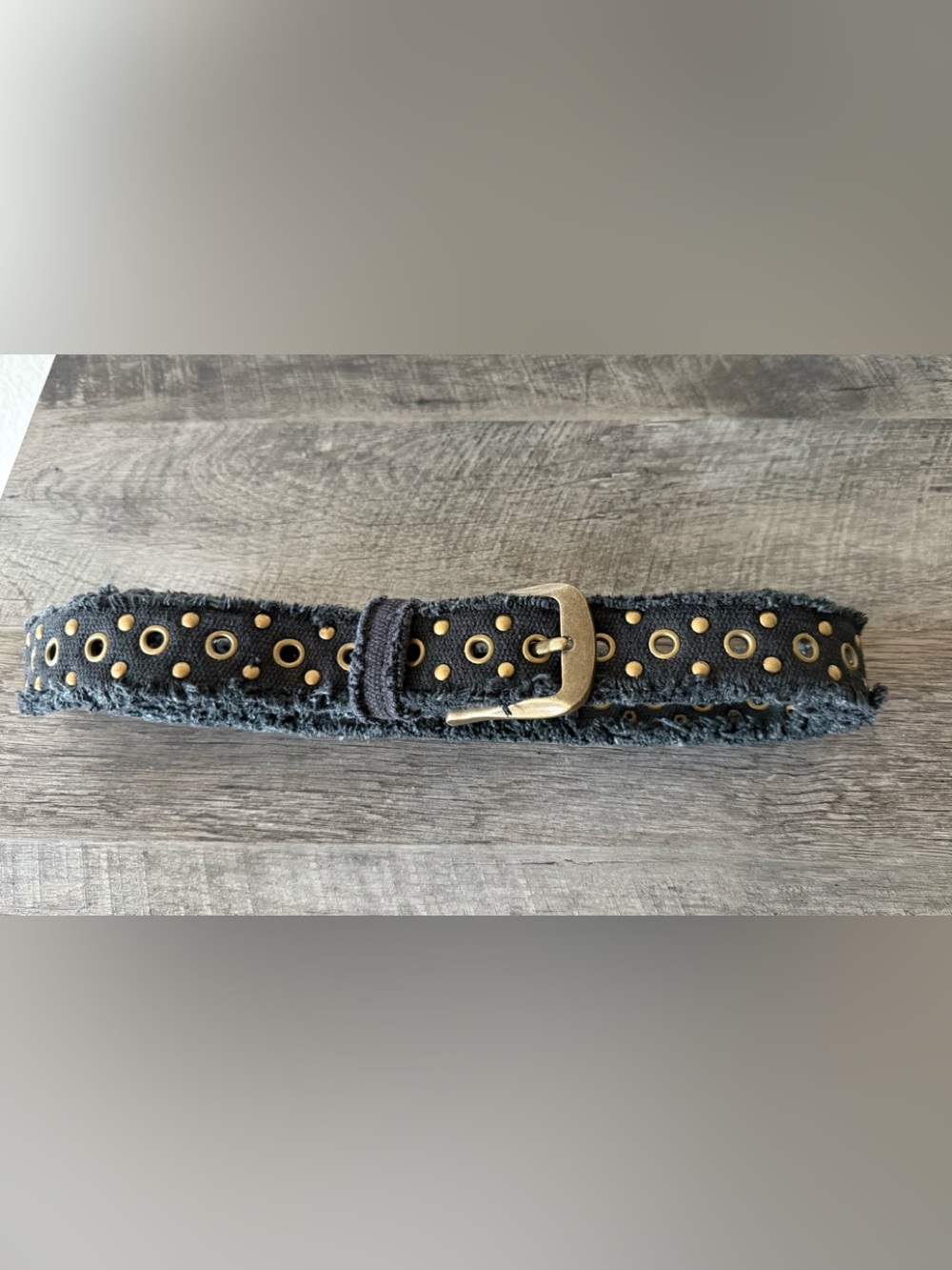 Free People Black Studded Canvas Belt with Brass Hardware